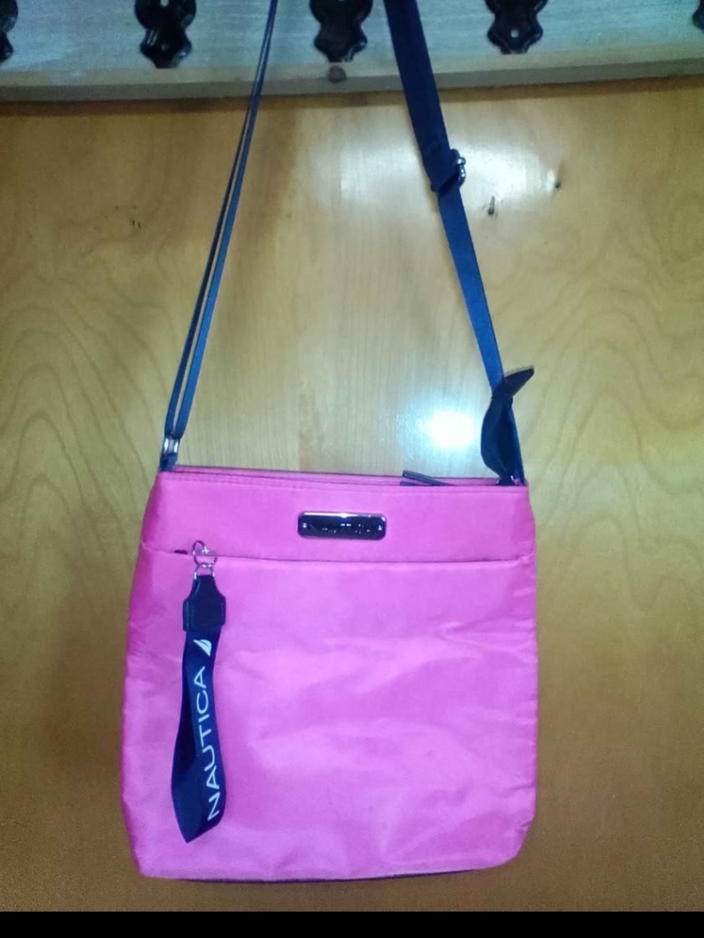 Nautica Hot Pink Crossbody Bag with Navy Strap